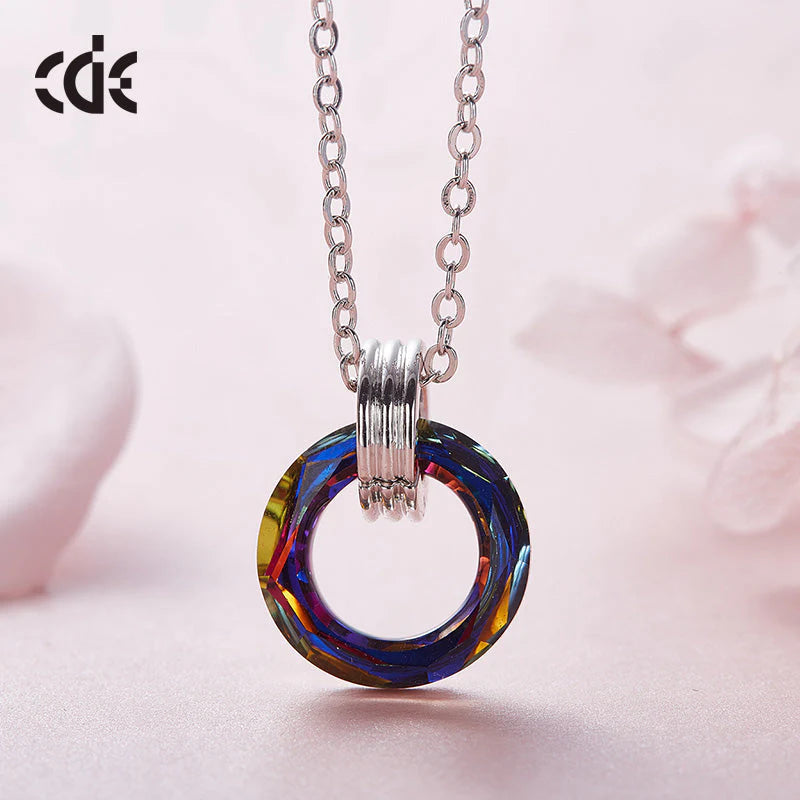 Sterling silver new crystal bronze crystal circle necklace -Glintzia Jewelry