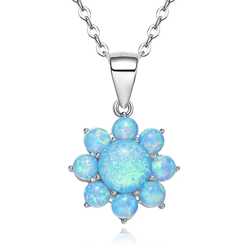 Sterling silver opal flower necklace featuring a stunning floral design with vibrant opal stones