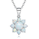 Sterling silver opal flower necklace with a stunning pendant featuring colorful opal gemstones