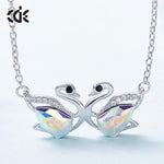 Sterling silver cute white ab swan sisters necklace -Glintzia Jewelry