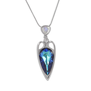 Sharpen queen arrow Austrian crystal platinum-plated necklace, sapphire variant — Glintzia