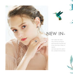 925 Sterling Silver Ring Hummingbird Swarovski Crystals Expandable Emerald Leaf Ring -Glintzia Jewelry