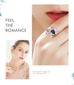 925 Sterling Silver Ring Hummingbird Swarovski Crystals Expandable Emerald Leaf Ring -Glintzia Jewelry