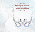 Sterling silver cute white ab swan sisters necklace -Glintzia Jewelry