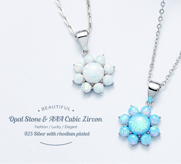 Sterling silver opal flower necklace featuring AAA cubic zircon stones for an elegant look