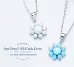 Sterling silver opal flower necklace featuring AAA cubic zircon stones for an elegant look