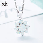 Sterling silver opal flower necklace featuring a stunning floral design with multiple opal gemstones.