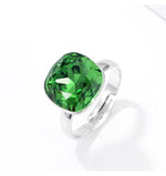 Free Size Platinum Plated Ring With Colorful Swarovski Crystal - GREEN - RINGS