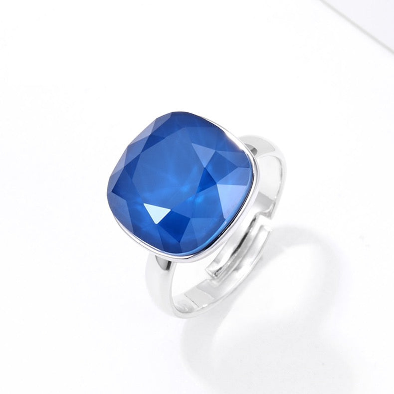 Free Size Platinum Plated Ring With Colorful Swarovski Crystal - BLUE - RINGS