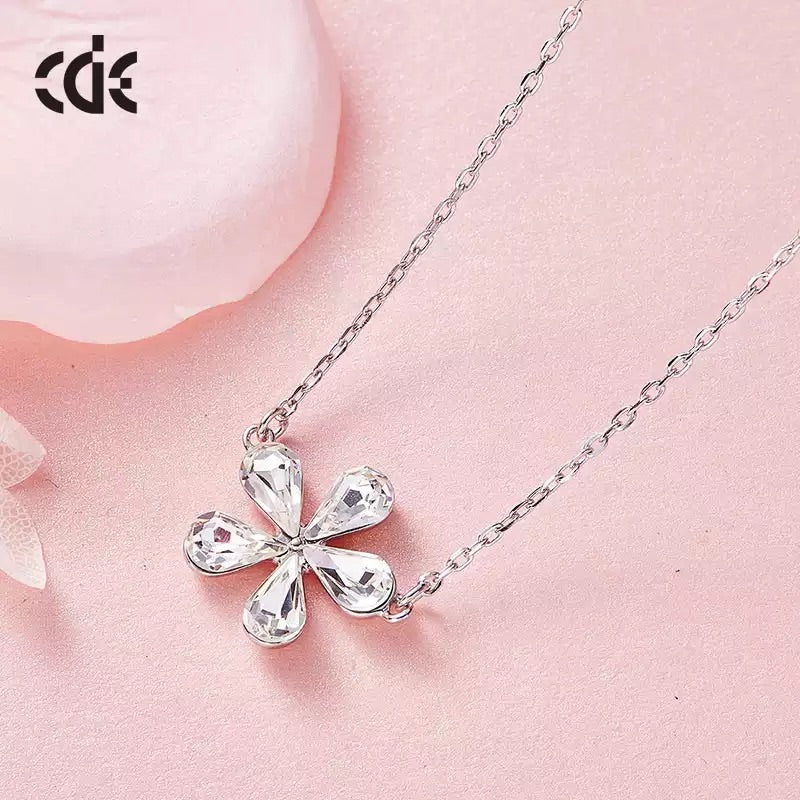 925 silver unique Swarovski crystals white flower Set -Glintzia Jewelry