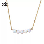 Sterling silver Stacked opal stone necklace -Glintzia Jewelry