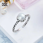 Sterling silver stylish rope style with a pearl ring -Glintzia Jewelry