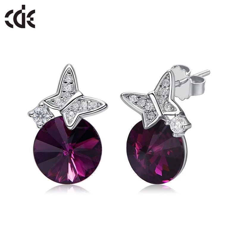 Sterling silver cute little butterflies burgundy set -Glintzia Jewelry