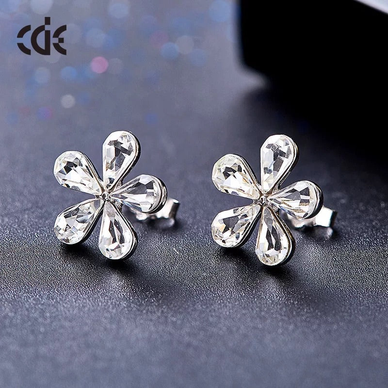 925 silver unique Swarovski crystals white flower Set -Glintzia Jewelry