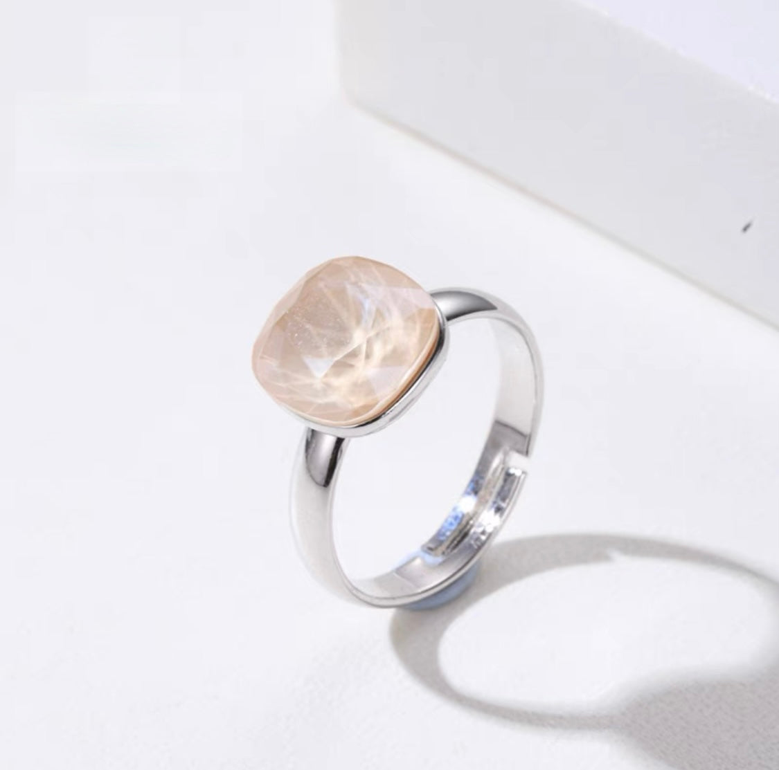 Free Size Platinum Plated Ring With Colorful Swarovski Crystal - BEIGE - RINGS