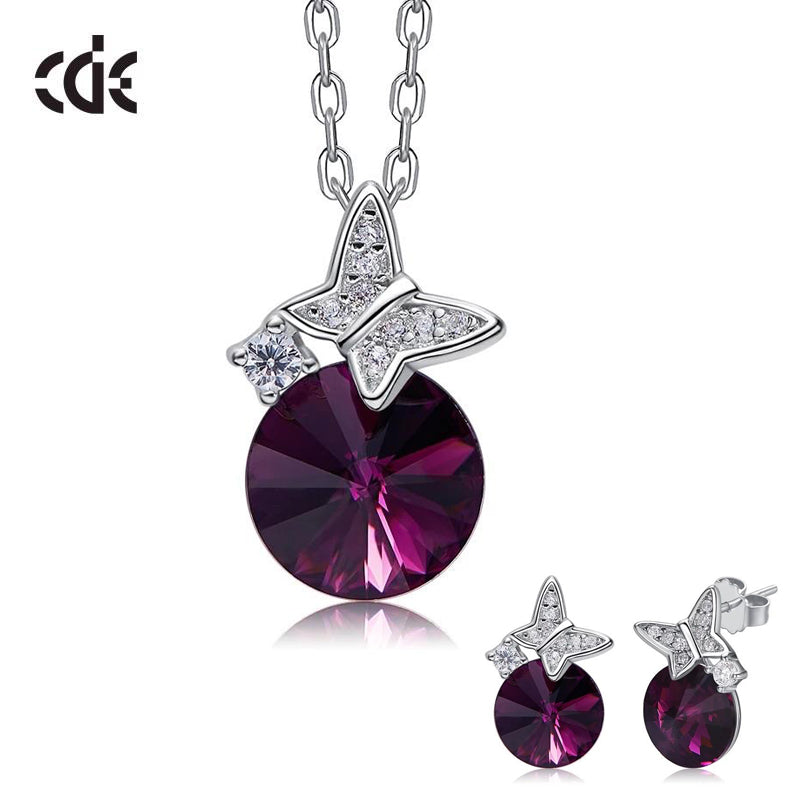 Sterling silver cute little butterflies burgundy set -Glintzia Jewelry