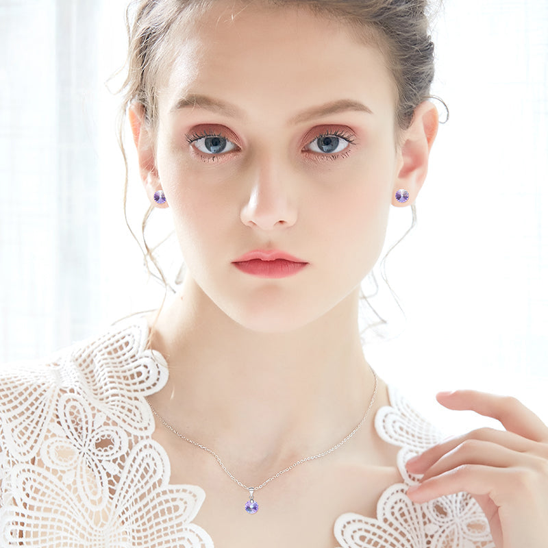 The amethyst rounded Swarovski crystals Platinum plated set