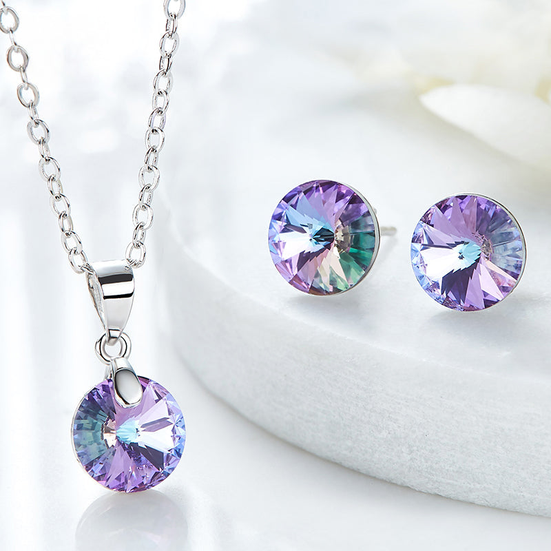 The amethyst rounded Swarovski crystals Platinum plated set