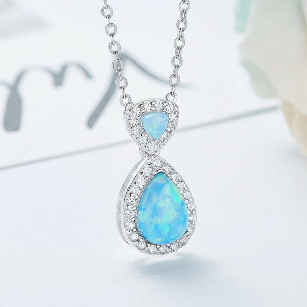  S925 Sterling silver Opal women's necklace -Glintzia Jewelry