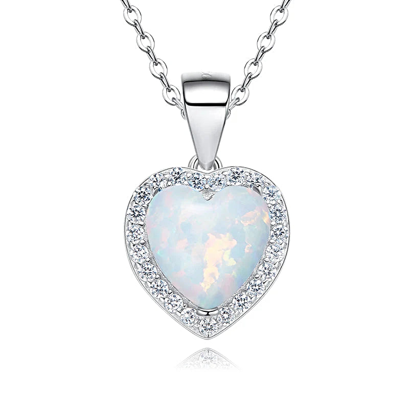 Sterling silver blue opal heart necklace -Glintzia Jewelry