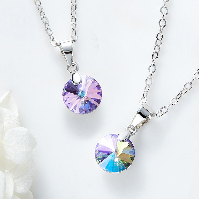 The amethyst rounded Swarovski crystals Platinum plated set