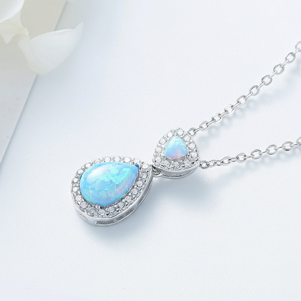  S925 Sterling silver Opal women's necklace -Glintzia Jewelry