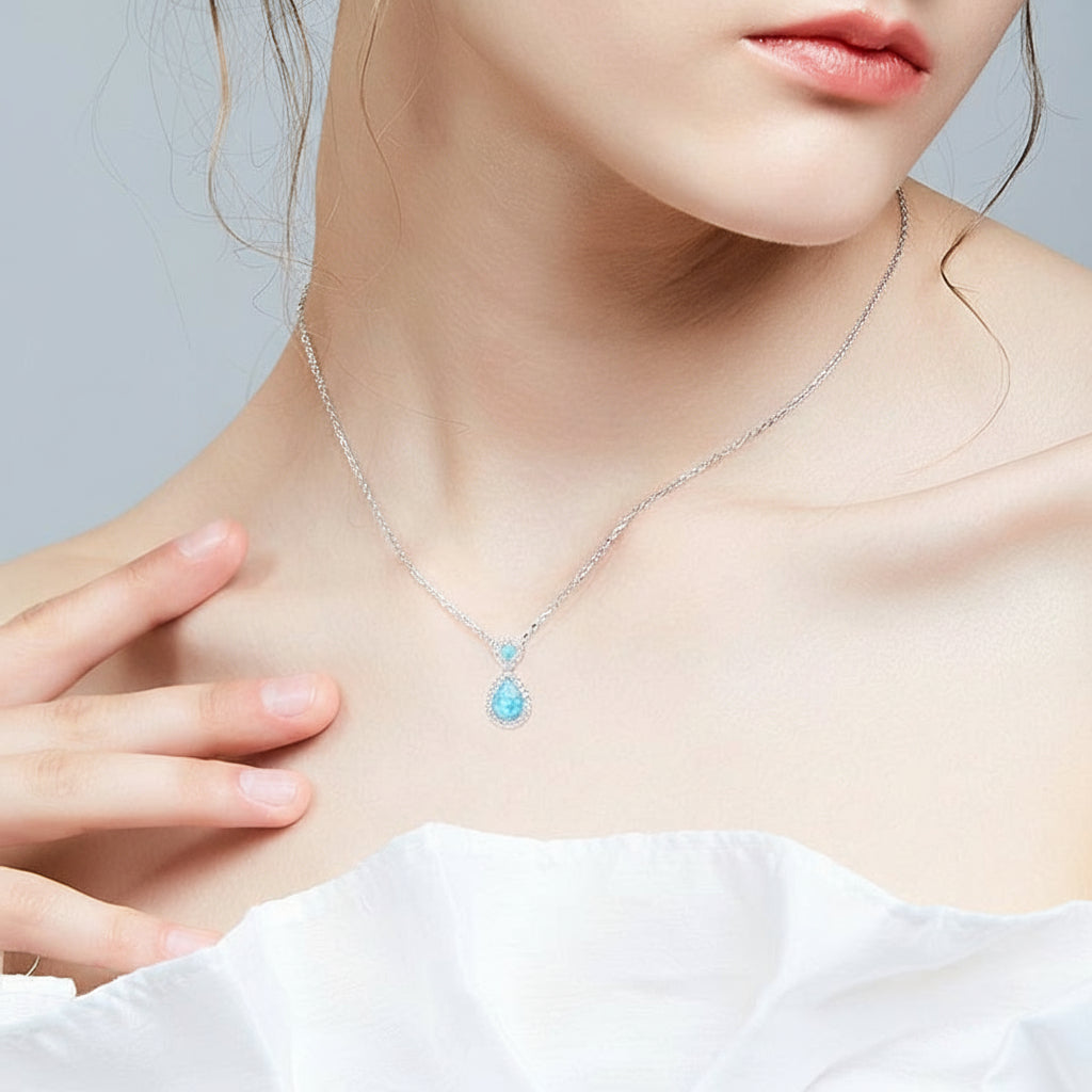  S925 Sterling silver Opal women's necklace -Glintzia Jewelry