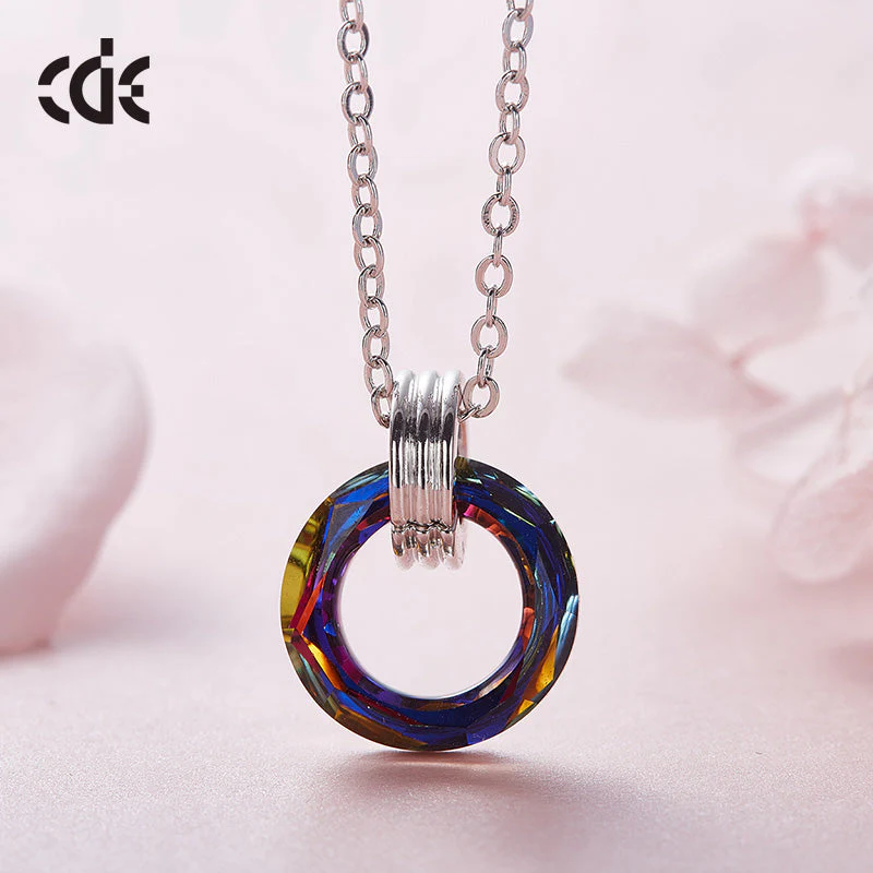 Sterling silver new crystal bronze crystal circle necklace -Glintzia Jewelry