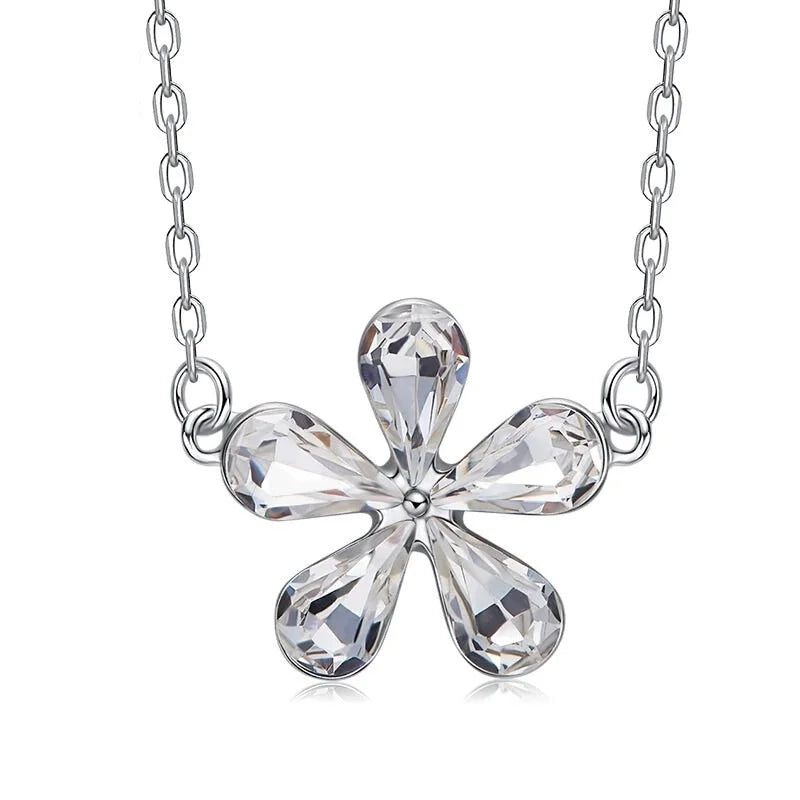 925 silver unique Swarovski crystals white flower Set -Glintzia Jewelry