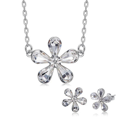 925 silver Austrian crystal white flower jewellery set — Glintzia
