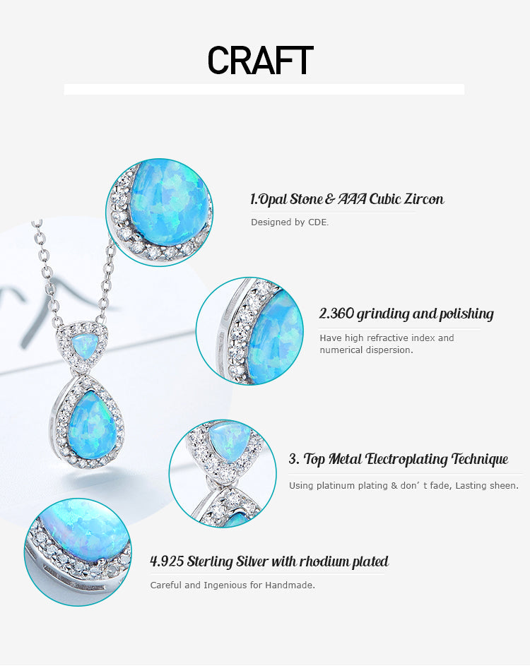  S925 Sterling silver Opal women's necklace -Glintzia Jewelry