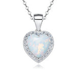 Silver opal necklace for women featuring a heart-shaped pendant with sparkling accents