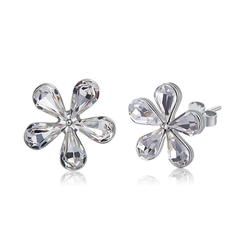 925 silver unique Swarovski crystals white flower Set -Glintzia Jewelry