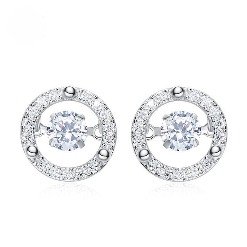 Sterling silver shiny circular dancing crystal earring - EARRINGS