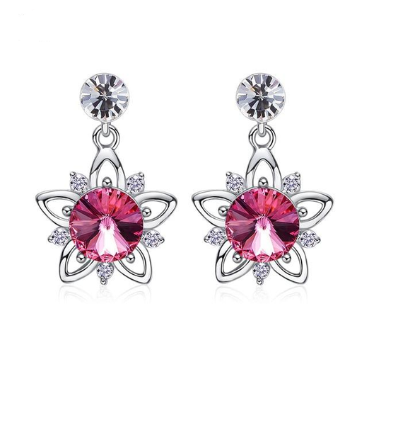 925 silver unique Swarovski crystals fuchsia flower Set -Glintzia Jewelry