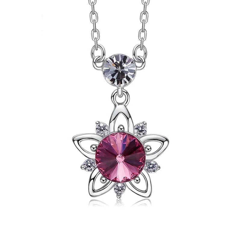 925 silver unique Swarovski crystals fuchsia flower Set -Glintzia Jewelry