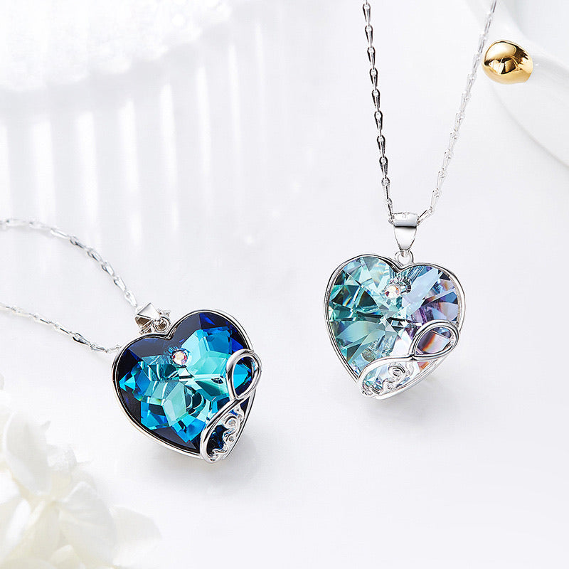 Sterling silver infinity love sapphire heart necklace