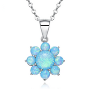Sterling silver lab-created opal flower necklace with a floral design — Glintzia