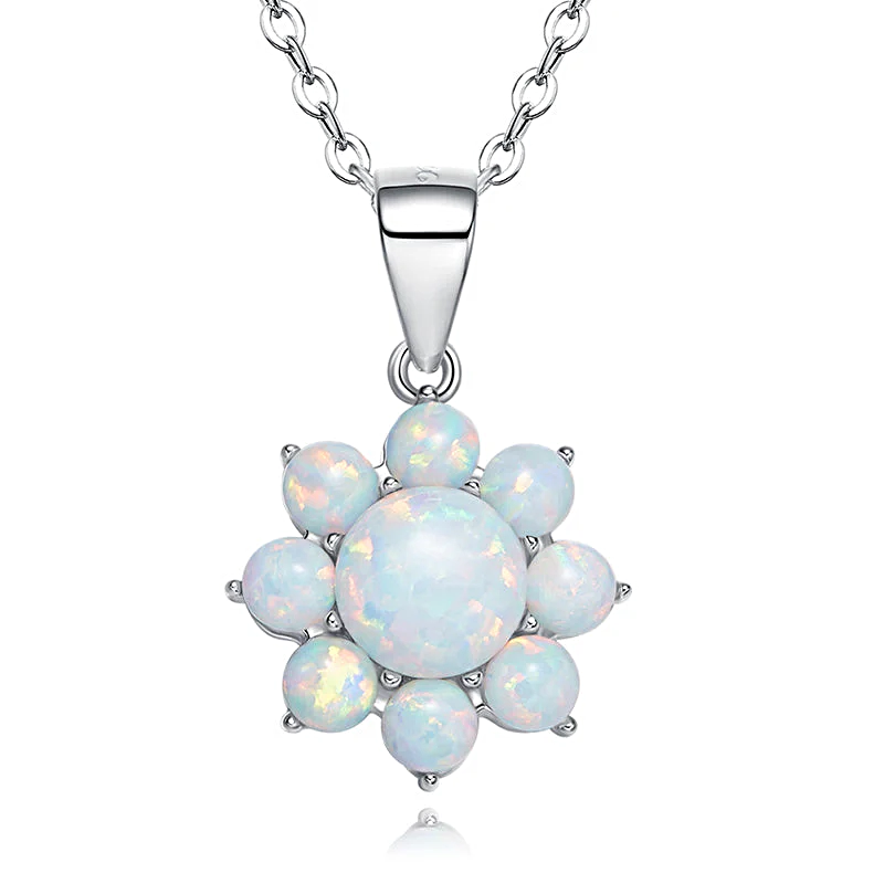Sterling silver lab-created opal flower necklace with a colorful gemstone pendant — Glintzia