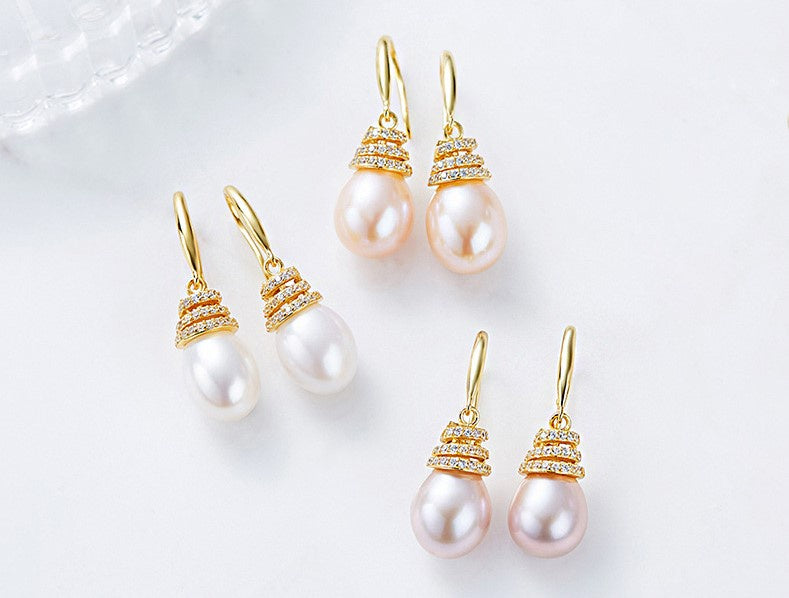 Sterling silver golden white pearl earring -Glintzia Jewelry