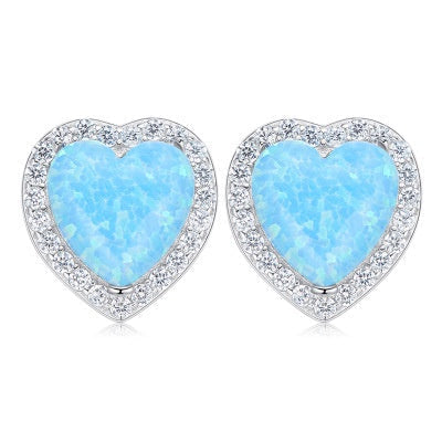 Sterling silver opal heart earring -Glintzia Jewelry