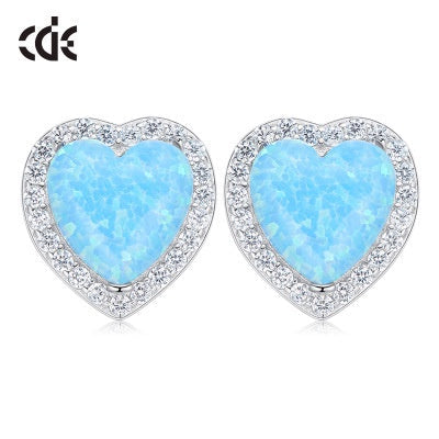 Sterling silver opal heart earring -Glintzia Jewelry