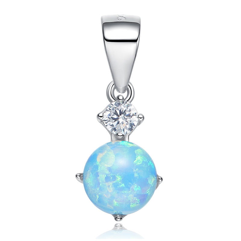 Round Shaped Blue White Opal Necklace With Zirconia AAA -Glintzia Jewelry