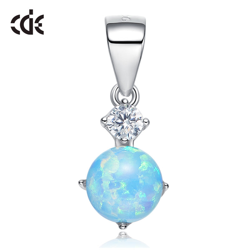 Round Shaped Blue White Opal Necklace With Zirconia AAA -Glintzia Jewelry