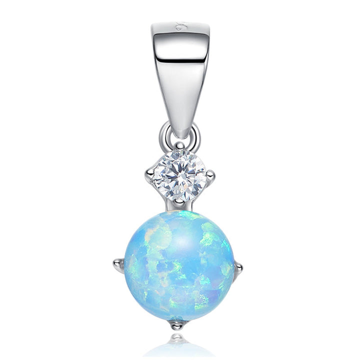 Round Shaped Blue White Opal Necklace With Zirconia AAA -Glintzia Jewelry