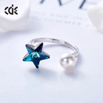 The cute sapphire star with a pearl ring -Glintzia Jewelry