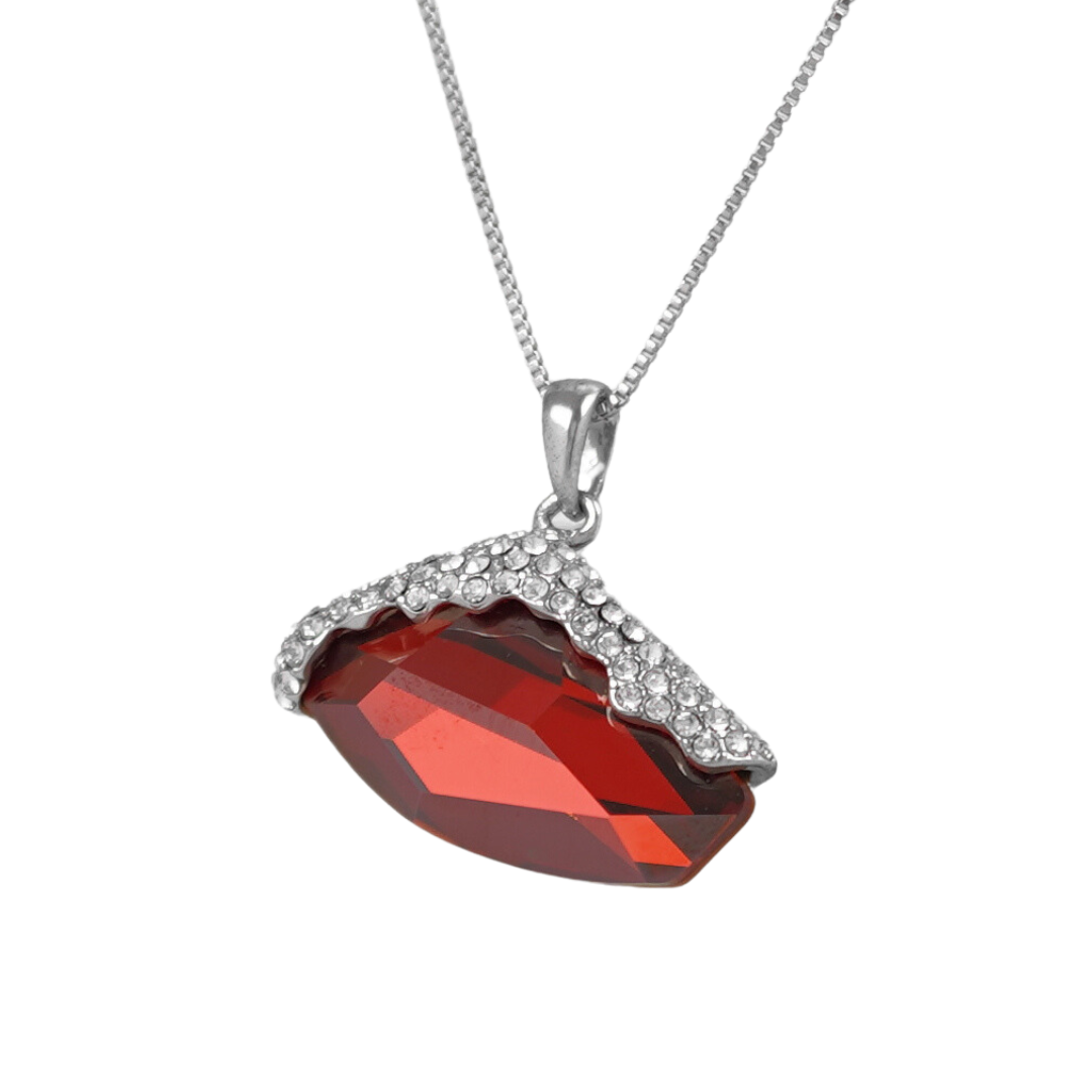 Ruby classy Swarovski crystal platinum plated necklace - NECKLACES