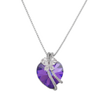 Butterfly Hanging Swarovski crystal amethyst heart Platinum plated Necklace - DEEP AMETHYST - NECKLACES