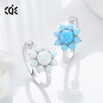 Sterling silver cute blue opal flower ring -Glintzia Jewelry