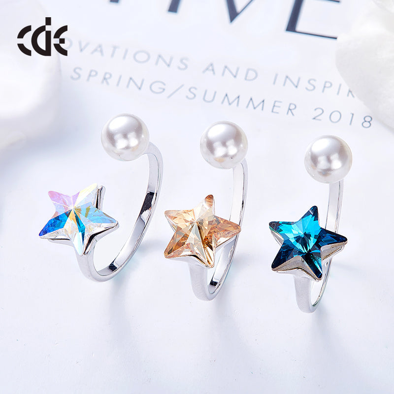 The cute sapphire star with a pearl ring -Glintzia Jewelry